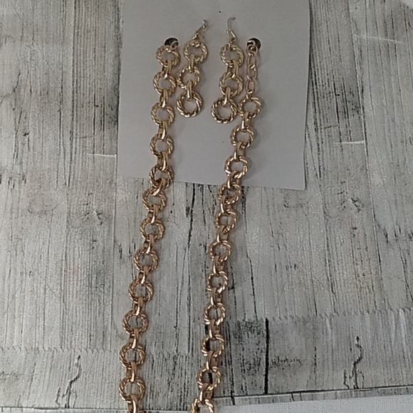 Goldtone Circle Link Necklace and Earring Set - Picture 4 of 4